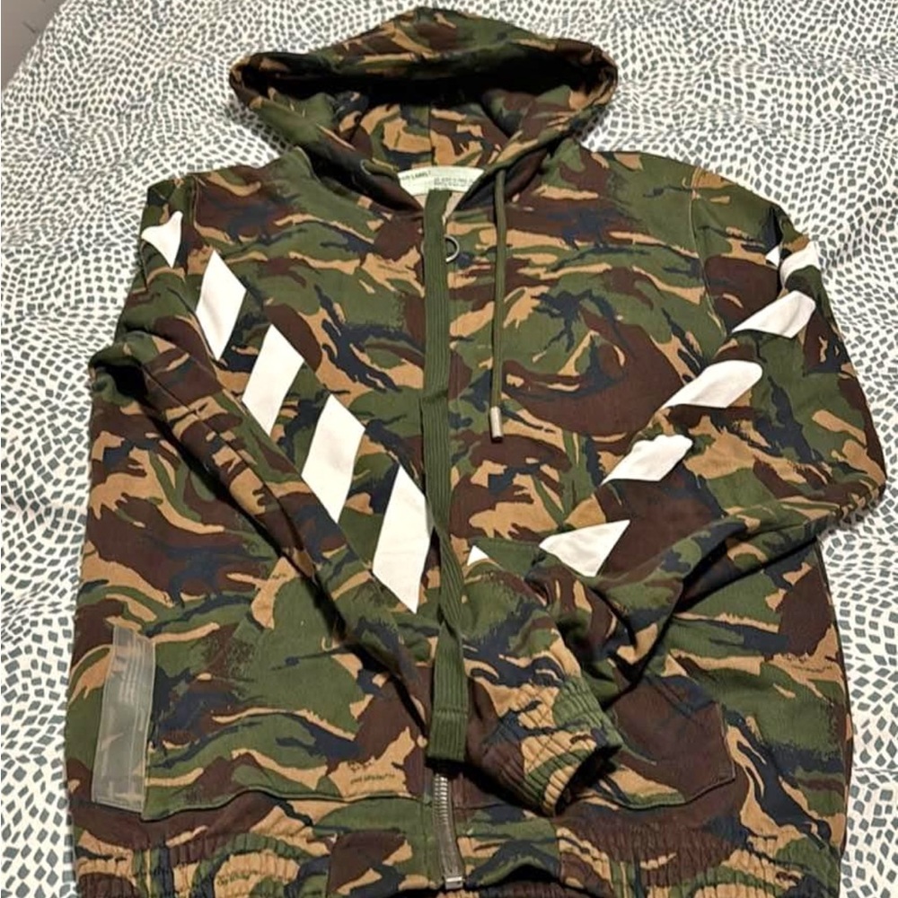 Off-White Virgil Abloh “Temperature” Camo Arrows Zip Hoodie - Size XS